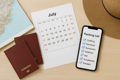 Automobil sa krovnim koferom na letovanju u Grčkoj pored mora