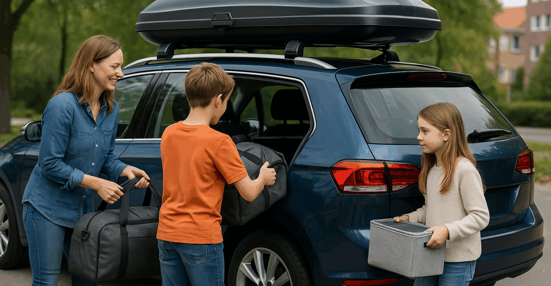 Pakovanje za putovanje uz pomoć krovnog kofera na automobilu